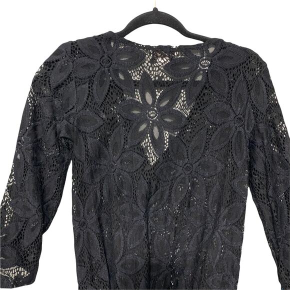 J Valdi Daisy Floral Lace Flower Deep V-Neck Black Swimwear Cover Up Small - Picture 6 of 11